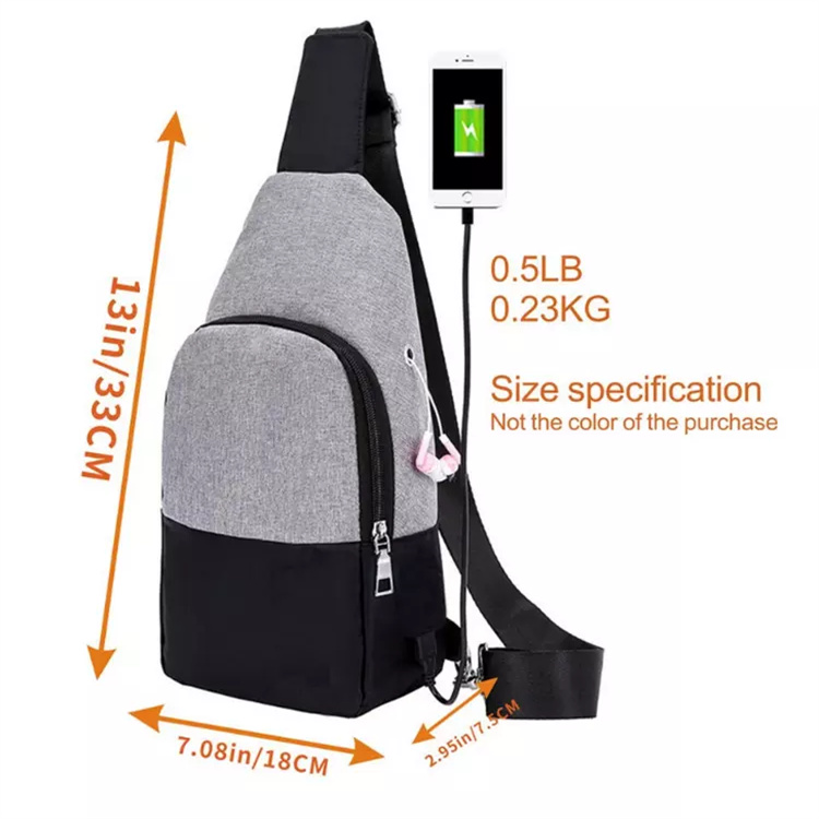 Canvas Sling Chest Bag Sport Crossbody Bagpack One Shoulder Backpack with Usb Charger