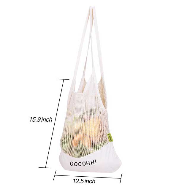 Organic Cotton Mesh Produce Storage Shopping Bag For Vegetable & Fruit Single or 2pcs Set