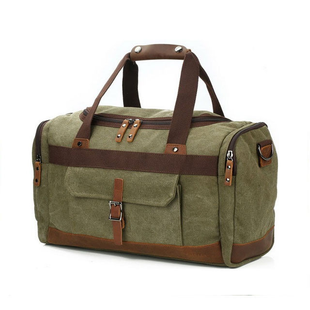 Sports Gym Duffle Bag Canvas Large Capacity For Travel With Leather Handles