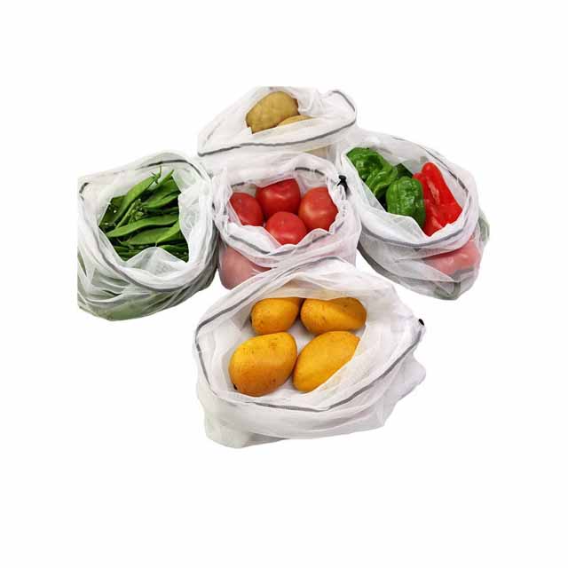 Good Review Reusable 5pcs Set Drawstring Bags With RPET Material For Shopping